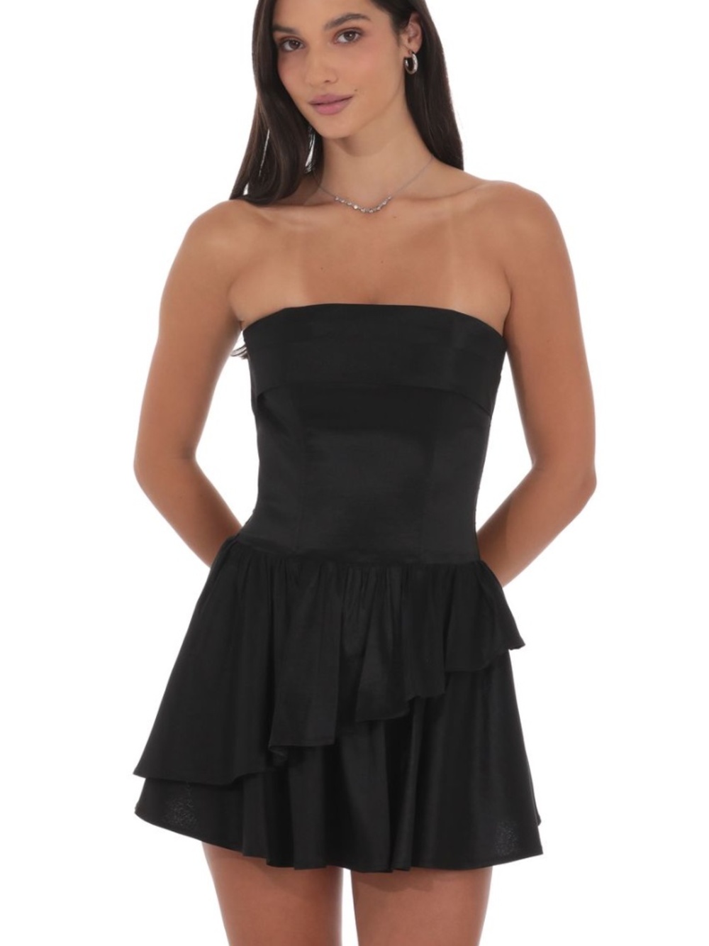 Lucy in the Sky Black Strapless Ruffled Mini Dress